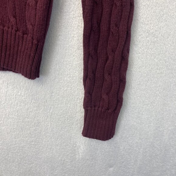 Polo Ralph Lauren Cable Knit Sweater Womens Medium Burgundy Pony Logo Y2K Style - Picture 7 of 15